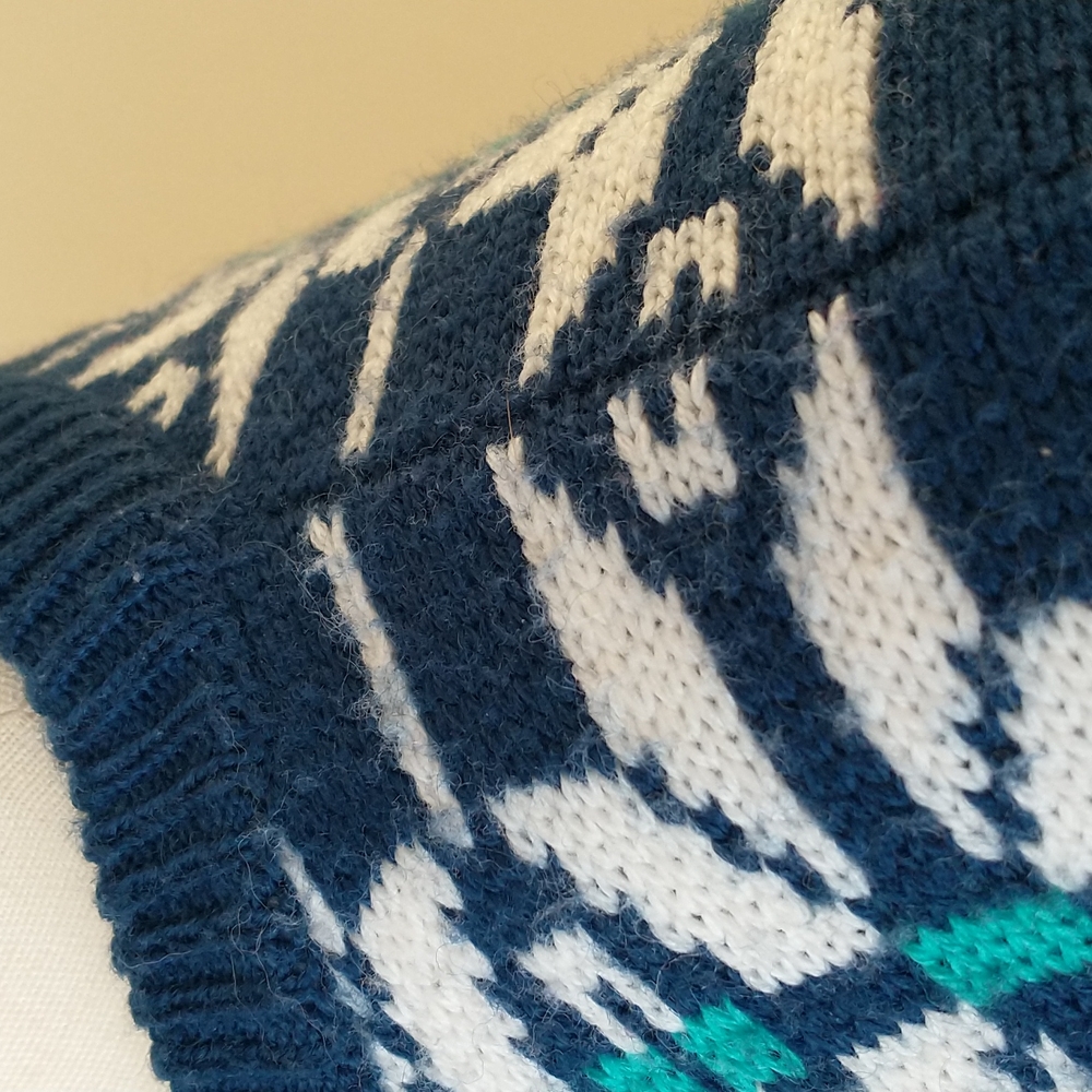 Vintage sweater wool blend crew neck navy blue white snow ski pattern size M - Picture 6 of 7